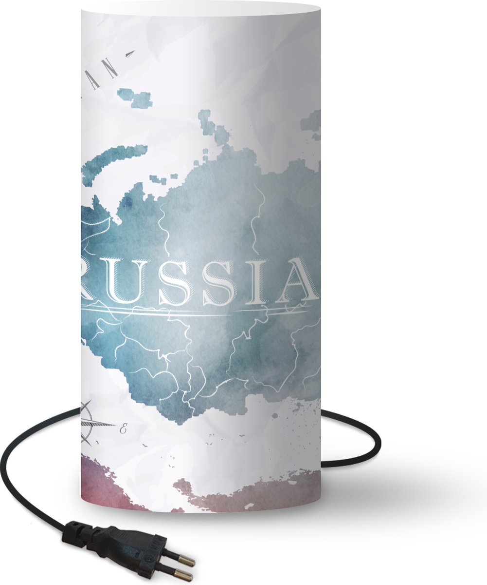 Lamp - Nachtlampje - Tafellamp slaapkamer - Rusland - Wereldkaart - Verf - 33 cm hoog - Ø15.9 cm - Inclusief LED lamp