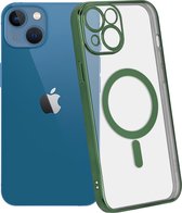 ShieldCase geschikt voor Apple iPhone 13 hoesje transparant Magneet metal coating - donkergroen - Shockproof hoesje - Extra robuuste rand - Beschermhoesje - Shockproof Hardcase - Transparant doorzichtig hoesje
