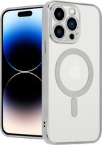 ShieldCase geschikt voor Apple iPhone 14 Pro hoesje transparant Magneet metal coating - zilver - Backcover case doorzichtig - Shockproof hoesje - Met oplaad ring