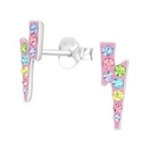 Oorbellen meisje | Zilveren kinder oorbellen | Zilveren oorstekers, roze bliksemschicht met gekleurde kristallen