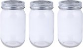 3x stuks glazen bloemenvaasjes/jars met schikdeksel 13 cm - Bloempotjes voor binnen - Kruidenpotjes