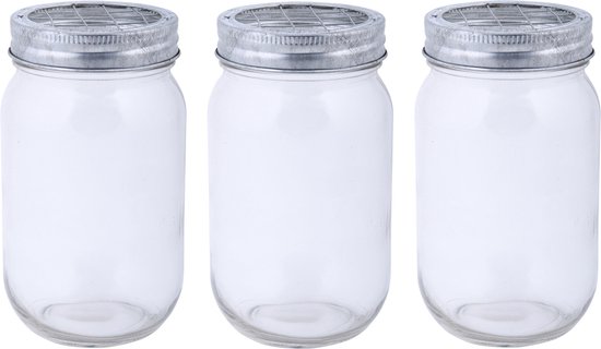 3x stuks glazen bloemenvaasjes/jars met schikdeksel 13 cm - Bloempotjes voor binnen - Kruidenpotjes