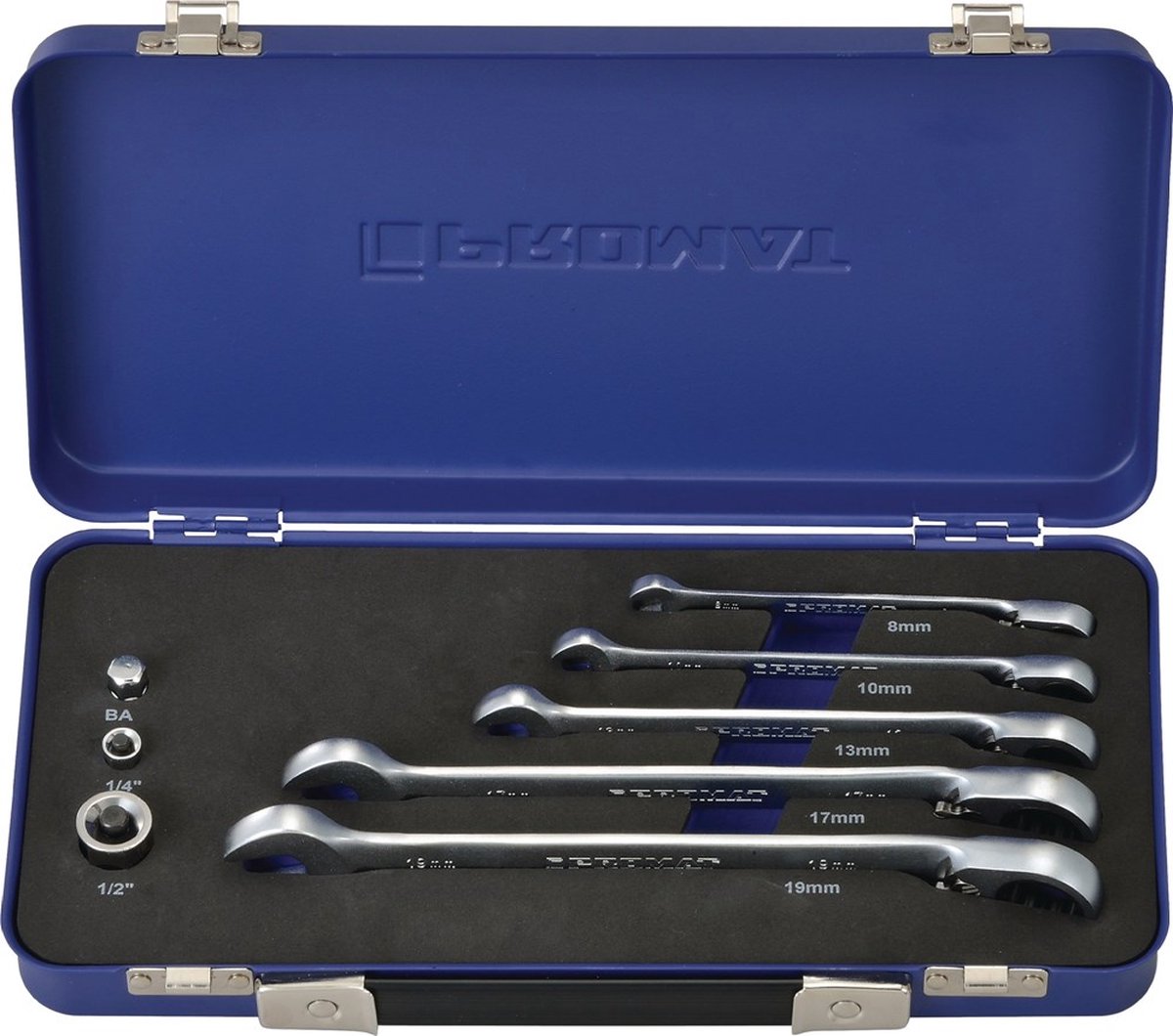 Promat 8-delige steek-/ringratelsleutel-set omschakelbaar - 8-19mm
