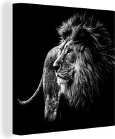 Canvas - Wilde dieren - Leeuw - Zwart - Wit - Canvasdoek - 50x50 cm - Foto op canvas - Muurdecoratie