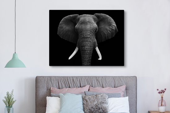 Toile - Animaux - Éléphant - Zwart - Wit - Décoration Décoration murale - 160x120 cm - Photo sur toile - Peintures sur toile salon