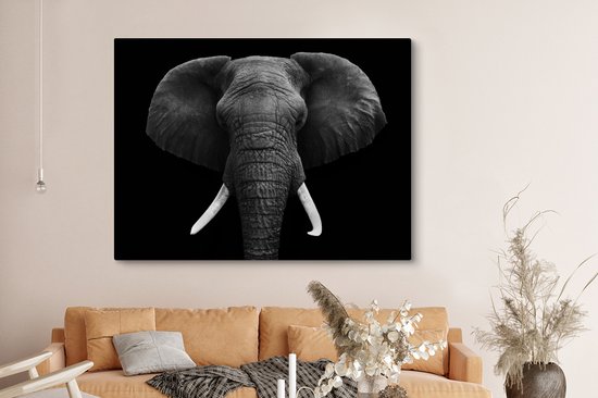 Toile - Animaux - Éléphant - Zwart - Wit - Décoration Décoration murale - 160x120 cm - Photo sur toile - Peintures sur toile salon