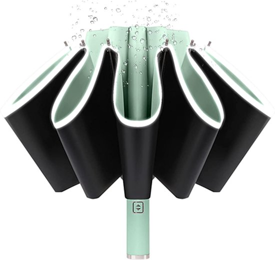Automatische Opvouwbare Paraplu - Omgekeerd Design - Windproof - Lichtgewicht - Reflectie - Omgekeerd Design - Licht Groen