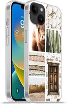 Geschikt voorApple Iphone 14 Plus - Soft case hoesje - Schotse hooglander - Collage - Cactus - Siliconen Telefoonhoesje
