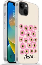 Geschikt voorApple Iphone 14 Plus - Soft case hoesje - Bloemen - Roze - Ghana - Siliconen Telefoonhoesje