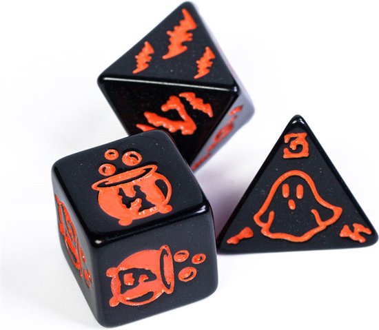Thumbnail van een extra afbeelding van het spel Genvi Dobbelstenen Set Halloween Zwart Oranje