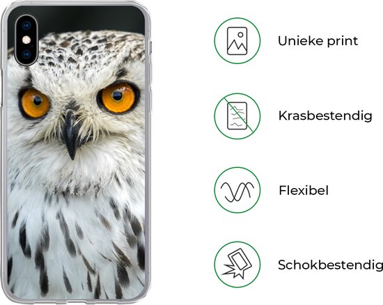 Coque iPhone Xs - Un hibou marron aux yeux oranges - Siliconen - Noël - Cadeaux - Cadeaux chaussures