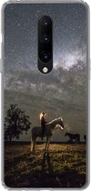 Geschikt voor OnePlus 7 Pro hoesje - Paard - Vrouw - Sterrenhemel - Siliconen Telefoonhoesje