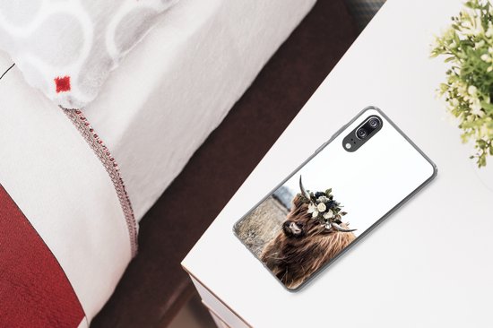 Coque Huawei P20 - Highlander écossais - Fleurs - Animaux - Coque de téléphone en Siliconen