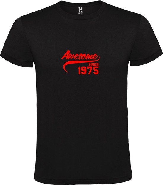 Zwart T-Shirt met “Awesome sinds 1975 “ Afbeelding Rood Size S