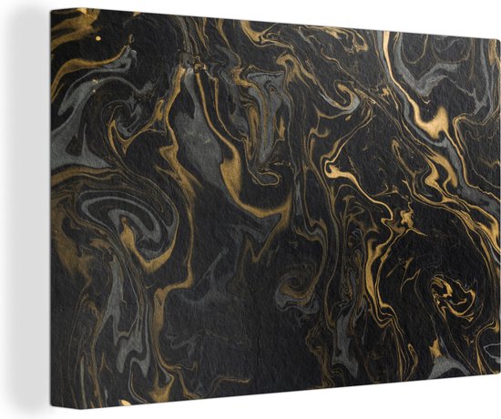 Canvas Schilderij Marmer - Textuur - Grijs - Goud - Marmerlook - Luxe - 120x80 cm - Wanddecoratie