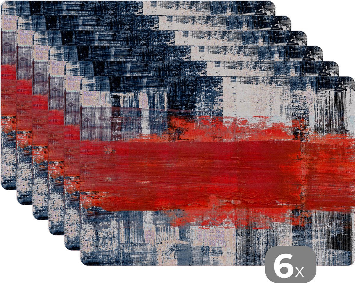 Placemat - Placemats kunststof - Schilderij - Abstract - Rood - Olieverf - 45x30 cm - 6 stuks - Hittebestendig - Anti-Slip - Onderlegger - Afneembaar