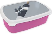 Broodtrommel Roze - Lunchbox - Brooddoos - Fles - Mannen - Vintage - 18x12x6 cm - Kinderen - Meisje