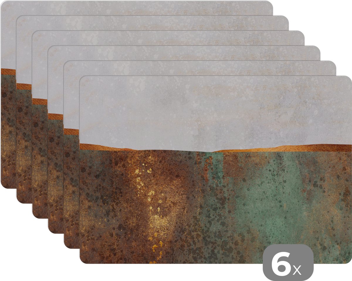Placemat - Landschap - Goud - Luxe - Abstract - Tafel - 45x30 cm - Onderzetter - Placemats - 6 stuks