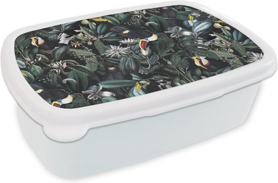 Lunch box Wit - Lunch box - Boîte à pain - Fleurs - Vogel - Toucan - 18x12x6 cm - Adultes
