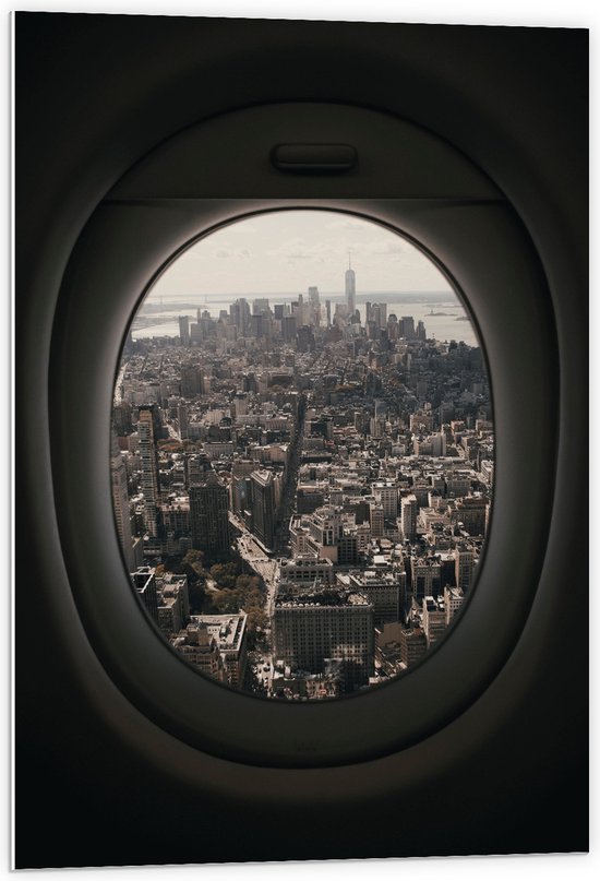 WallClassics - PVC Schuimplaat - Uitzicht over Wereldstad vanuit Vliegtuig - 60x90 cm Foto op PVC Schuimplaat (Met Ophangsysteem)