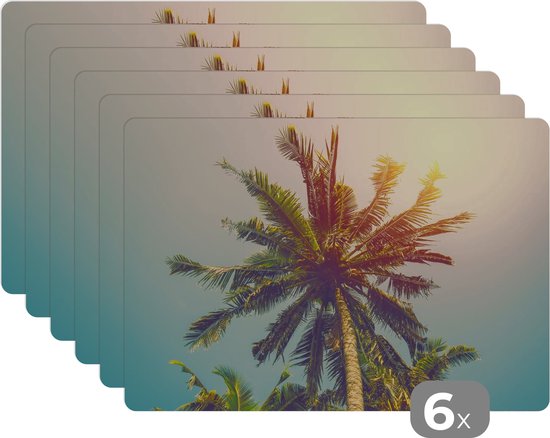 Set de Table - Napperons en Plastique - Palmier - Été - Tropical - Soleil - 45x30 cm - 6 pièces - Résistant à la Chaleur - Antidérapant - Pad - Amovible