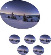 Onderzetters voor glazen - Rond - Winter - Sneeuw - Nacht - Bomen - 10x10 cm - Glasonderzetters - 6 stuks