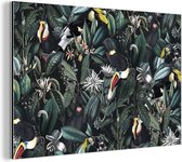 Wanddecoratie Metaal - Aluminium Schilderij Industrieel - Bloemen - Toekan - Bladeren - 150x100 cm - Dibond - Foto op aluminium - Industriële muurdecoratie - Voor de woonkamer/slaapkamer