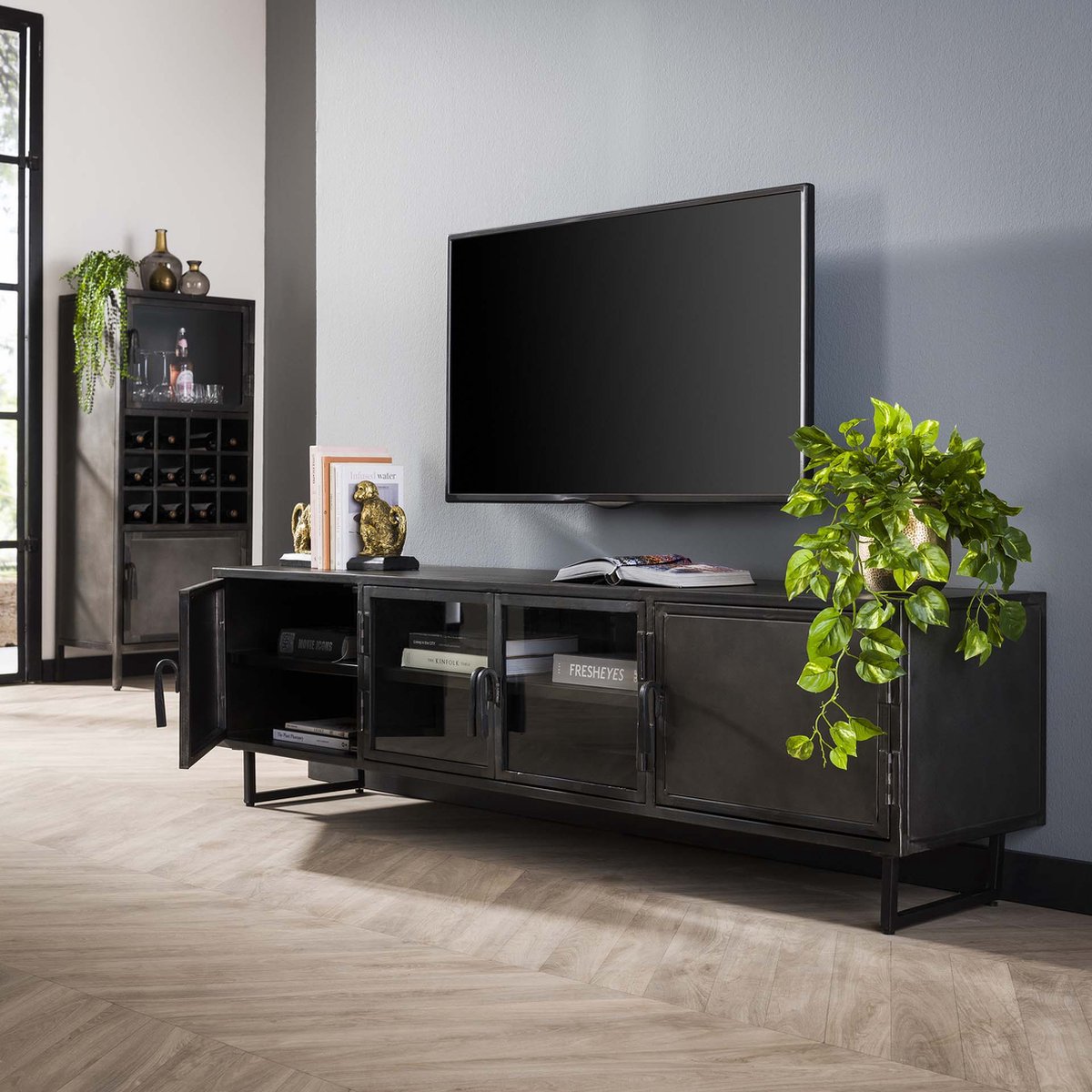AnLi Style TV-meubel 180cm Rift metal Zwart