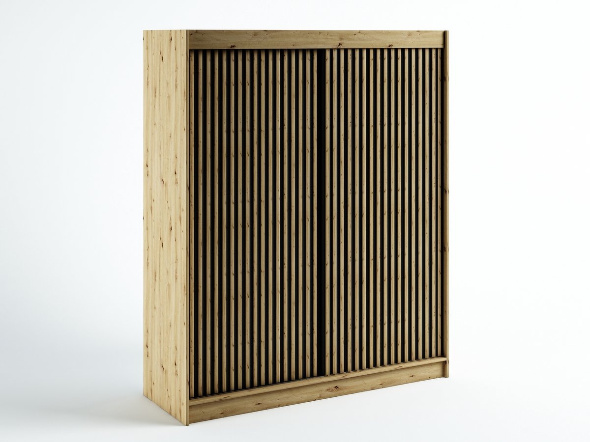 InspireMe - Kledingkast met 2 schuifdeuren, Loft-stijl, Kledingkast met planken (BxHxD): 180x200x62 - MELO I 180 met 4 lades Artisan Eik + Zwart