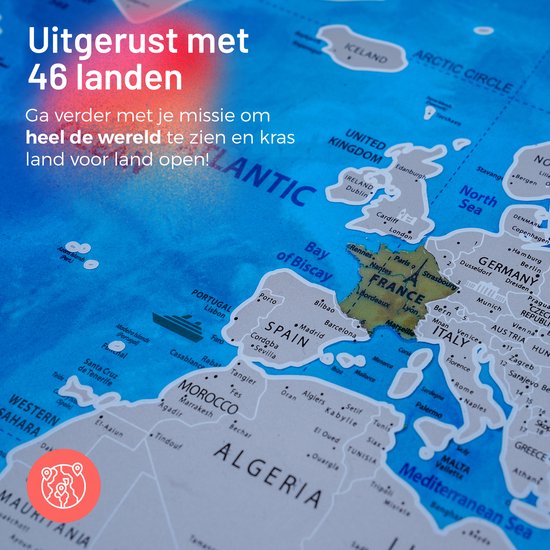Triple J® Kras Wereldkaart Scratch Map Kraskaart Worldmap Blauw