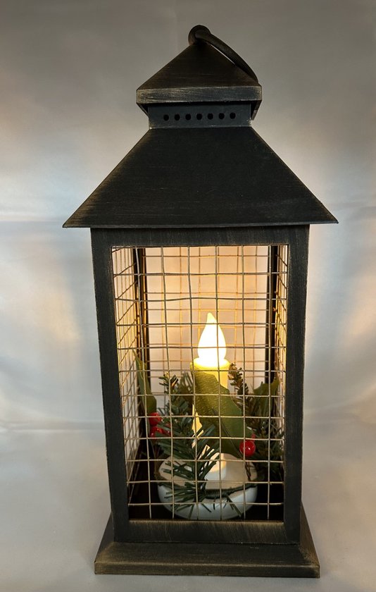 Lanterne avec décoration de Noël et bougie LED - plastique - couleur cuivre  -... | bol.com