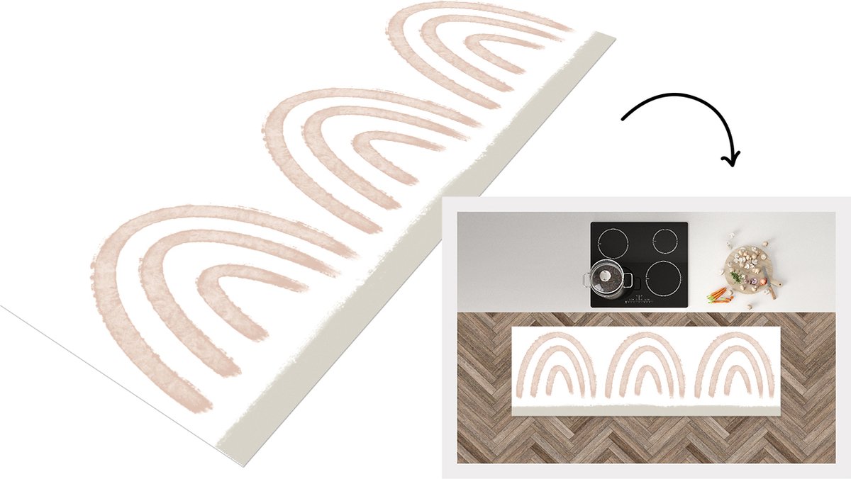 KitchenYeah Keukenloper - Loper keuken - Regenboog - Pastel - Regen - 150x50 cm - Keukenloper vinyl Multicolor