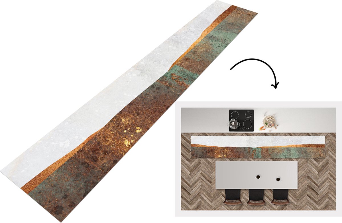 KitchenYeah Keukenloper - Loper keuken - Abstract - Luxe - Goud - 300x50 cm - Keukenloper vinyl Multicolor