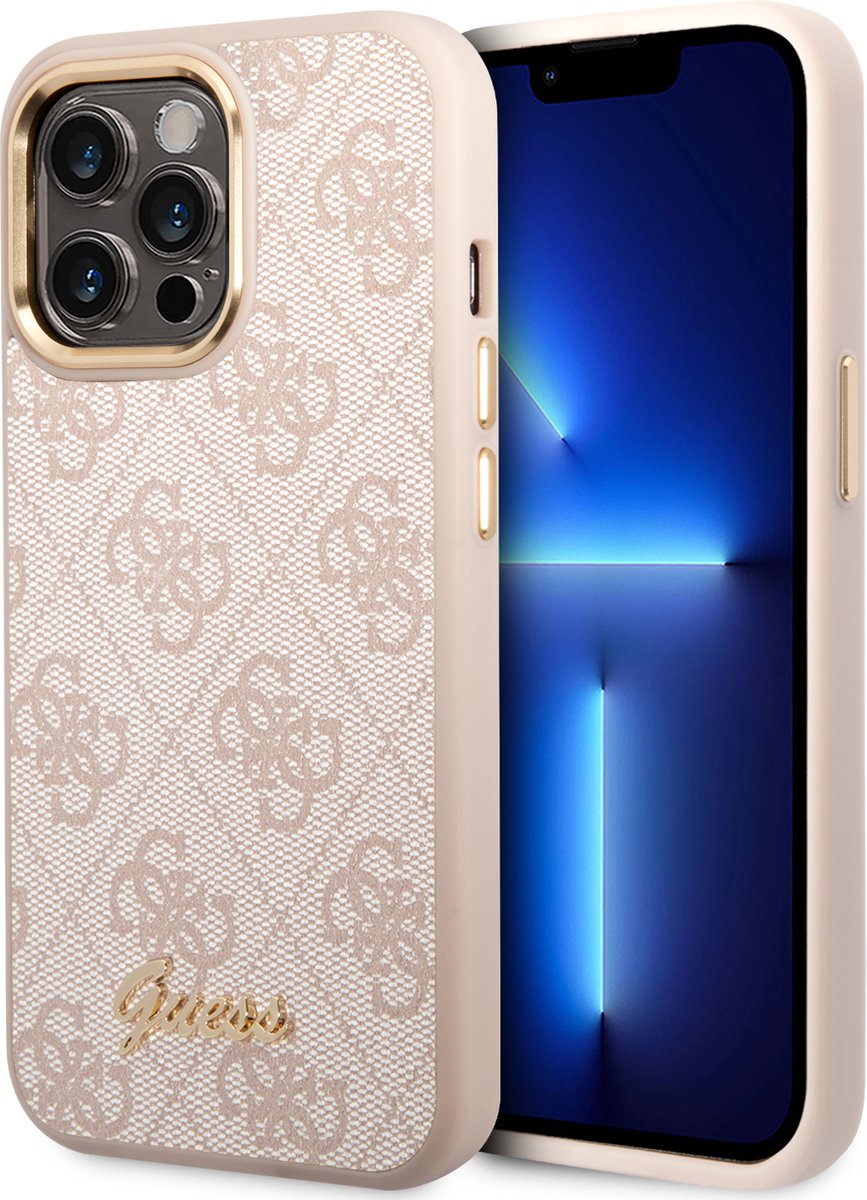 Guess iPhone 14 Pro Back Cover Hoesje - Roze, Polycarbonaat/PU, Beschermend Telefoonhoesje