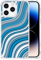 Shockproof Case Geschikt voor iPhone 14 Pro Telefoon Hoesje met doorzichtige rand Golven Blauw