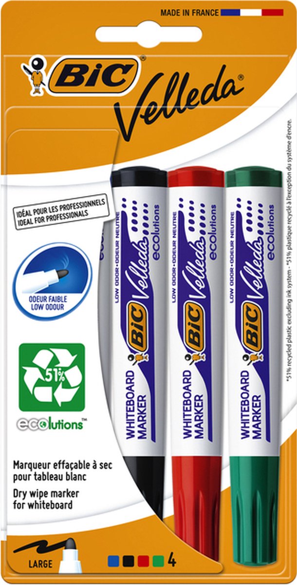 Pack 12 Marqueur Tableau Effaçable Whiteboard Bic Velleda Vert