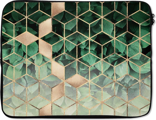 Housse pour ordinateur portable - Feuilles - Or - Cube - Nature - Motif - Housse pour ordinateur portable - 17 pouces - Housse de protection pour ordinateur portable