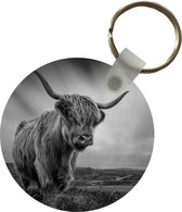Sleutelhanger - Koeien - Schotse hooglander - Natuur - Dieren - Zwart wit - Plastic - Rond - Uitdeelcadeautjes