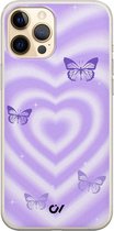 Hoesje geschikt voor Apple iPhone 12 - Retro Hart Vlinder - Print - Paars - Apple Soft Case Telefoonhoesje - TPU Back Cover - Casevibes