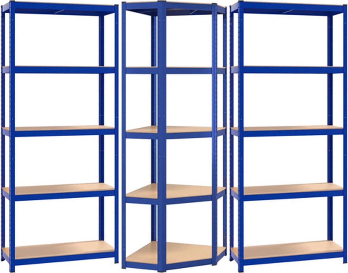 vidaXL Opbergrekken 3 st 5-laags staal en bewerkt hout blauw