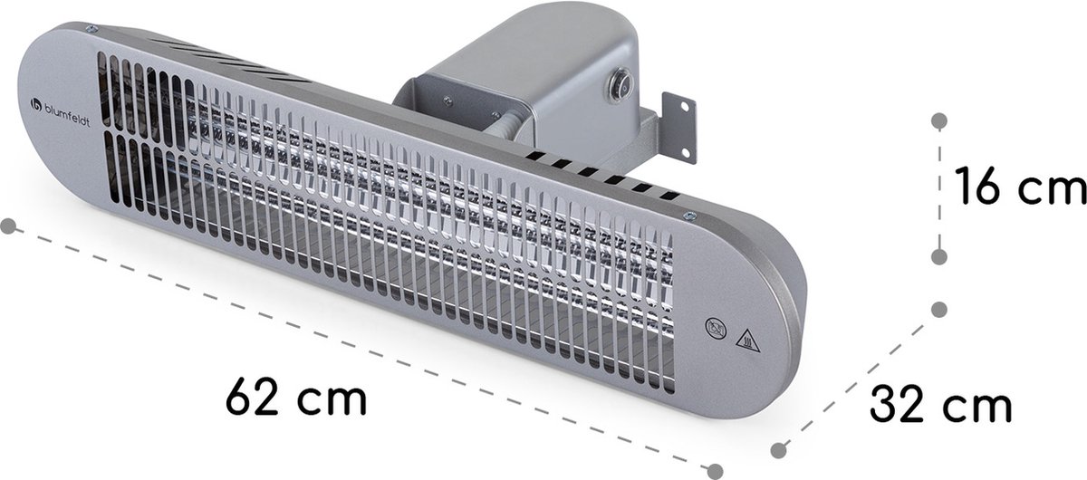 Blumfeldt Blum Gold Bar 2000 Swing heater - Infrarood terrasverwarmer met afstandsbediening - Wand- of plafondmontage - 2000 W - Geschikt voor buiten - Zilver – foto 4