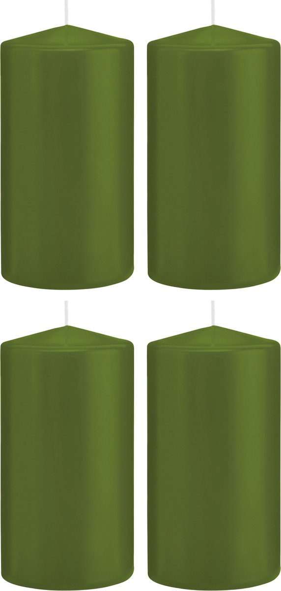 Trend Candles Cilinderkaars/stompkaars - 4x - olijfgroen - 8 x 15 cm - 69 branduren - horeca kaarsen