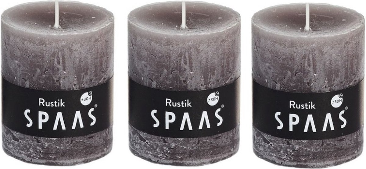 SPAAS 3x Taupe rustieke cilinderkaarsen/stompkaarsen 7 x 8 cm 30 branduren - Geurloze kaarsen - Woondecoraties