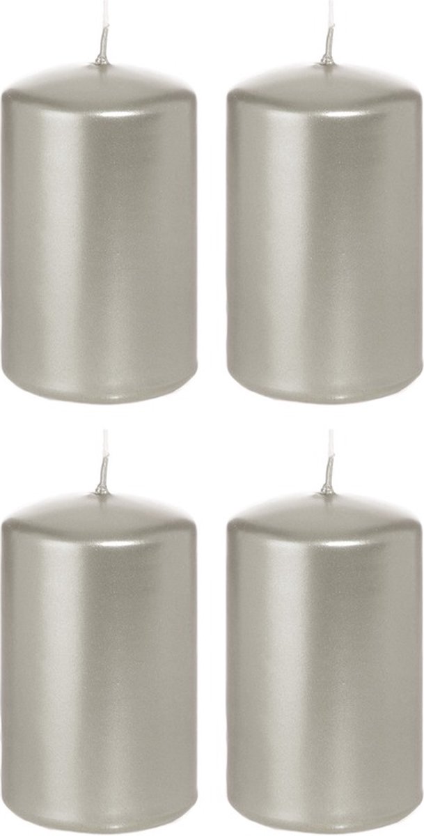 Trend Candles Cilinderkaars/stompkaars - 4x - zilver - 5 x 8 cm - 18 branduren - horeca kaarsen