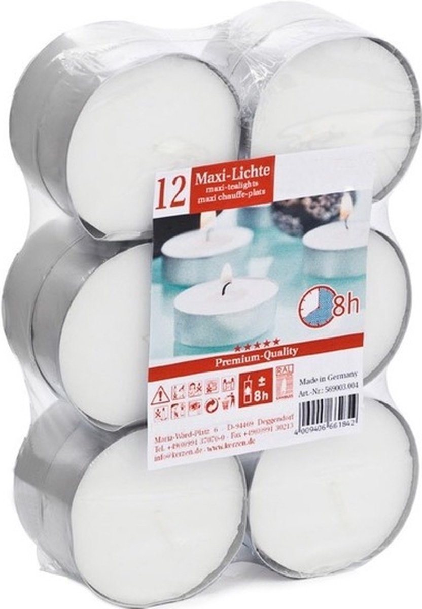 Trend Candles Waxinelichtjes - 12x stuks - 8 branduren - Geurloze kaarsen - Theelichtjes Wit