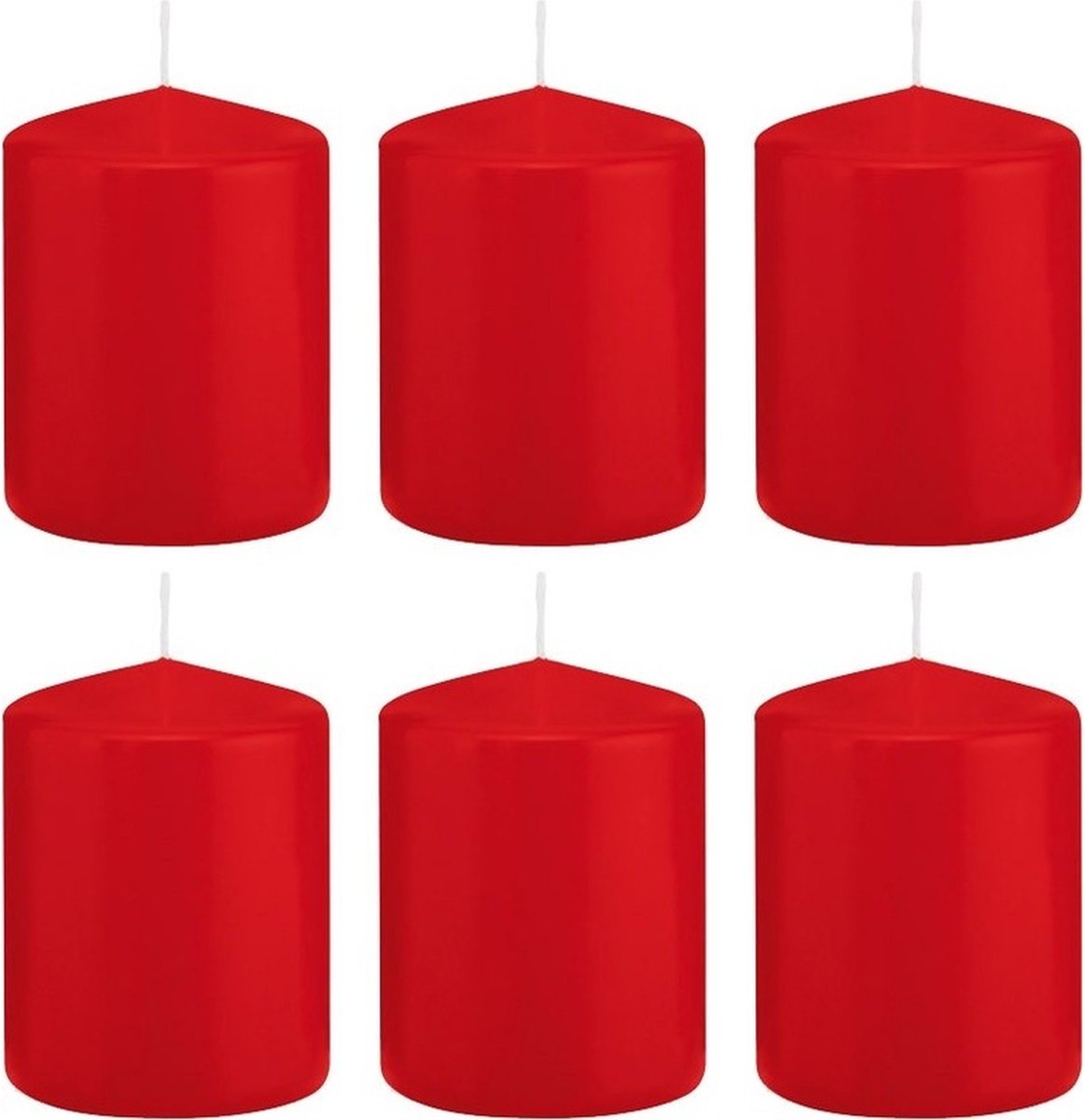 Trend Candles Cilinderkaars/stompkaars - 6x - rood - 6 x 8 cm - 29 branduren - met brandvertragende folie