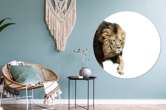 WallCircle - Stickers muraux - Cercle de papier peint - Lion - Wit - Animaux - ⌀ 120 cm - Cercle mural - Autocollant - Sticker papier peint rond XXL