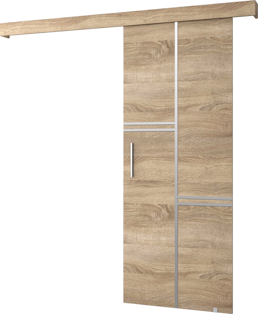InspireMe - Schuifdeursysteem met rail - 90x204cm - AGRA VIII - Sonoma Eik + Sonoma Eik frame + Zilver Handvat met Soft-Close system