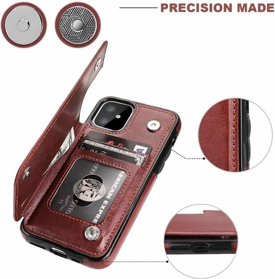 Coque portefeuille ShieldCase adaptée pour Apple iPhone 12 Mini - 5,4 pouces - marron + protection d'écran en verre