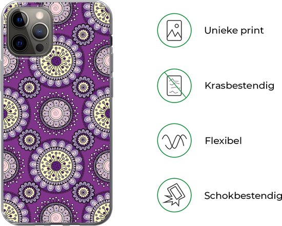 Coque iPhone 13 Pro - Filles - Fleurs - Violet - Motifs - Fille - Kids - Enfants - Coque de téléphone en Siliconen